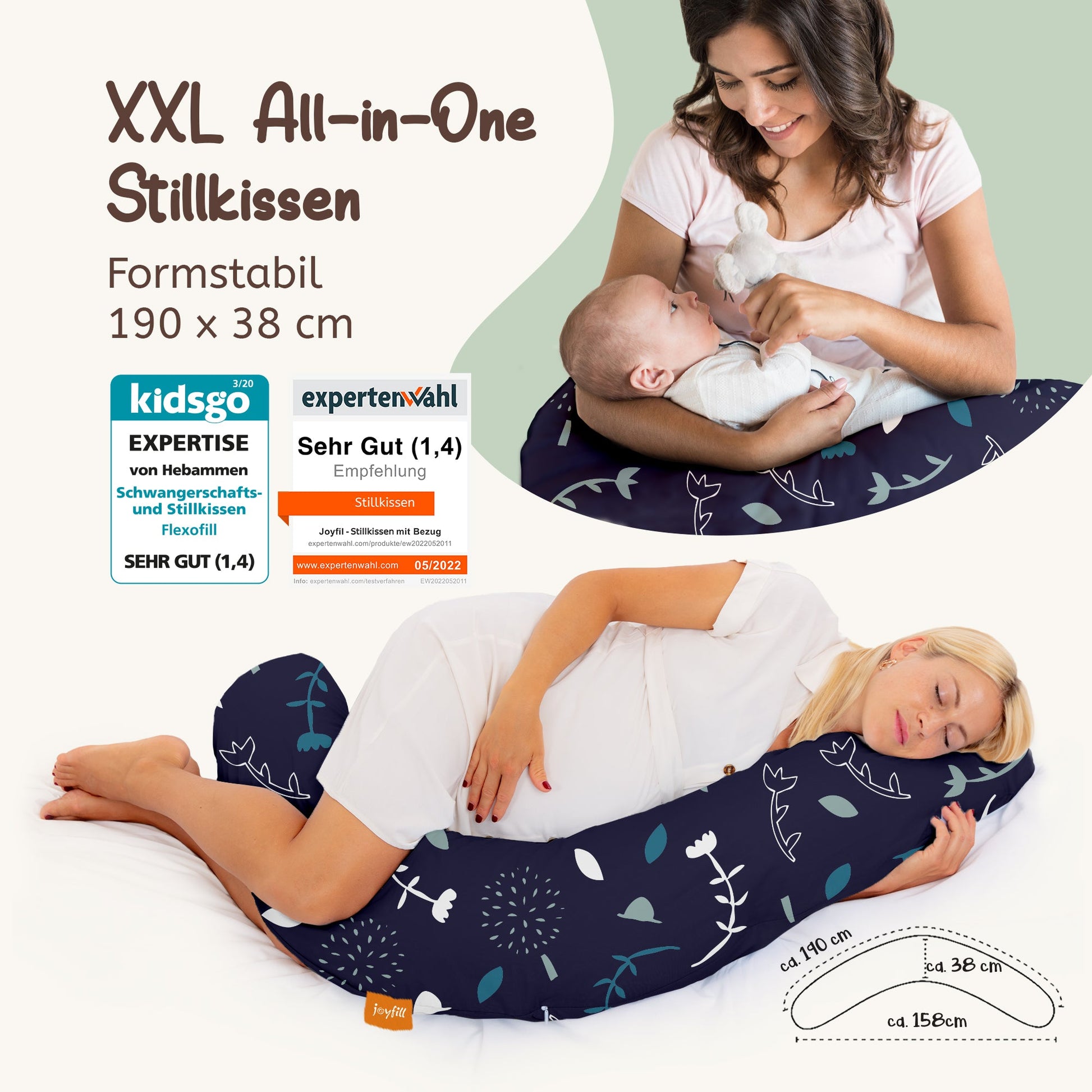 Joyfill Stillkissen XL mit EPS Füllung hebammen getestet bequemes Stillkissen